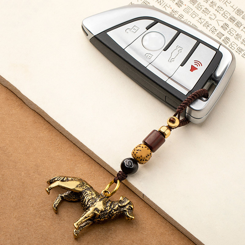 Alamă solidă breloc câine drăguț pandantiv lucrat manual frânghie țesute fidelitate animale lanț cheie agățat șnur bijuterii prieteni breloc cadouri