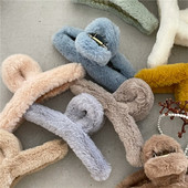 Drăguț gheare de păr din blană artificială Lager dimensiune 13 cm agrafă de păr de pluș iarna 2022 nou la modă, culoare crem, clemă de păr de crab, accesorii de păr pentru femei