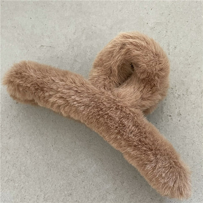 Drăguț gheare de păr din blană artificială Lager dimensiune 13 cm agrafă de păr de pluș iarna 2022 nou la modă, culoare crem, clemă de păr de crab, accesorii de păr pentru femei