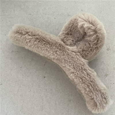 Drăguț gheare de păr din blană artificială Lager dimensiune 13 cm agrafă de păr de pluș iarna 2022 nou la modă, culoare crem, clemă de păr de crab, accesorii de păr pentru femei