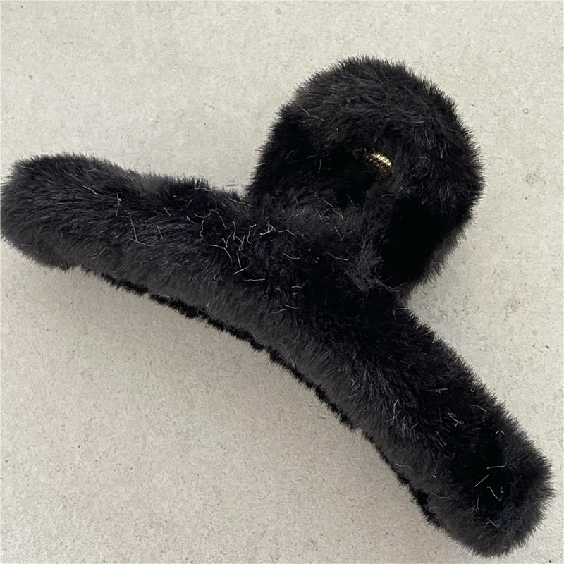 Drăguț gheare de păr din blană artificială Lager dimensiune 13 cm agrafă de păr de pluș iarna 2022 nou la modă, culoare crem, clemă de păr de crab, accesorii de păr pentru femei