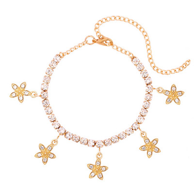 La modă, Iced Out, cu flori de stras, gleznele de cristal, lanț de tenis, brățară de gleznă pentru femei, plajă de vară, bijuterii desculțe