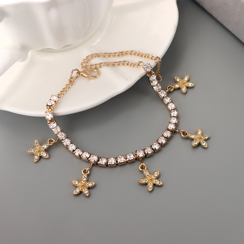 La modă, Iced Out, cu flori de stras, gleznele de cristal, lanț de tenis, brățară de gleznă pentru femei, plajă de vară, bijuterii desculțe