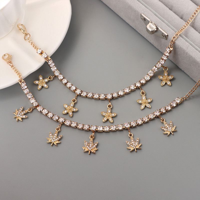 La modă, Iced Out, cu flori de stras, gleznele de cristal, lanț de tenis, brățară de gleznă pentru femei, plajă de vară, bijuterii desculțe