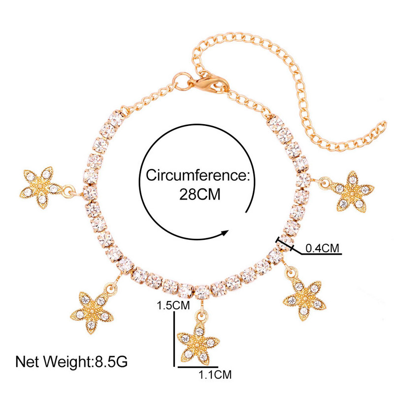 La modă, Iced Out, cu flori de stras, gleznele de cristal, lanț de tenis, brățară de gleznă pentru femei, plajă de vară, bijuterii desculțe