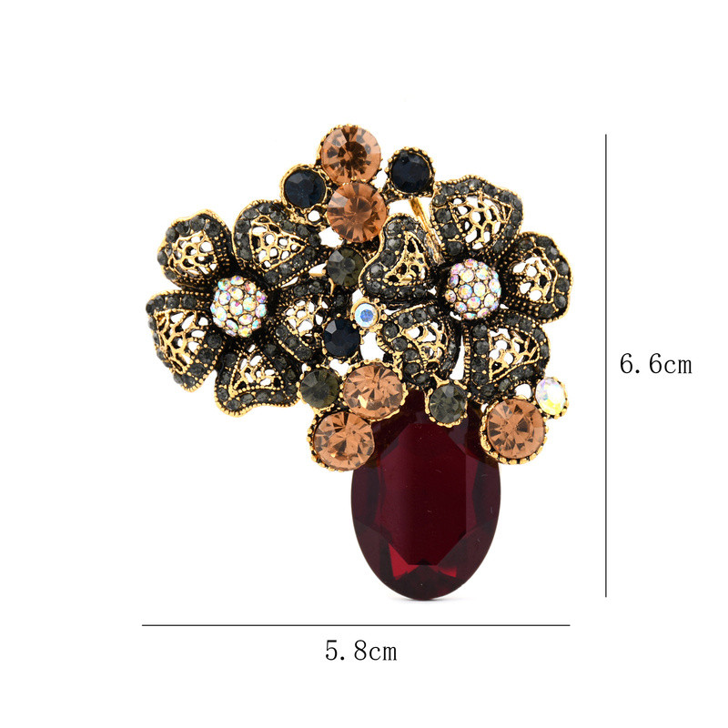 Broșe retro cu flori de cristal roșu pentru femei vază floare broșă haină de modă elegantă bijuterii de nuntă cadouri