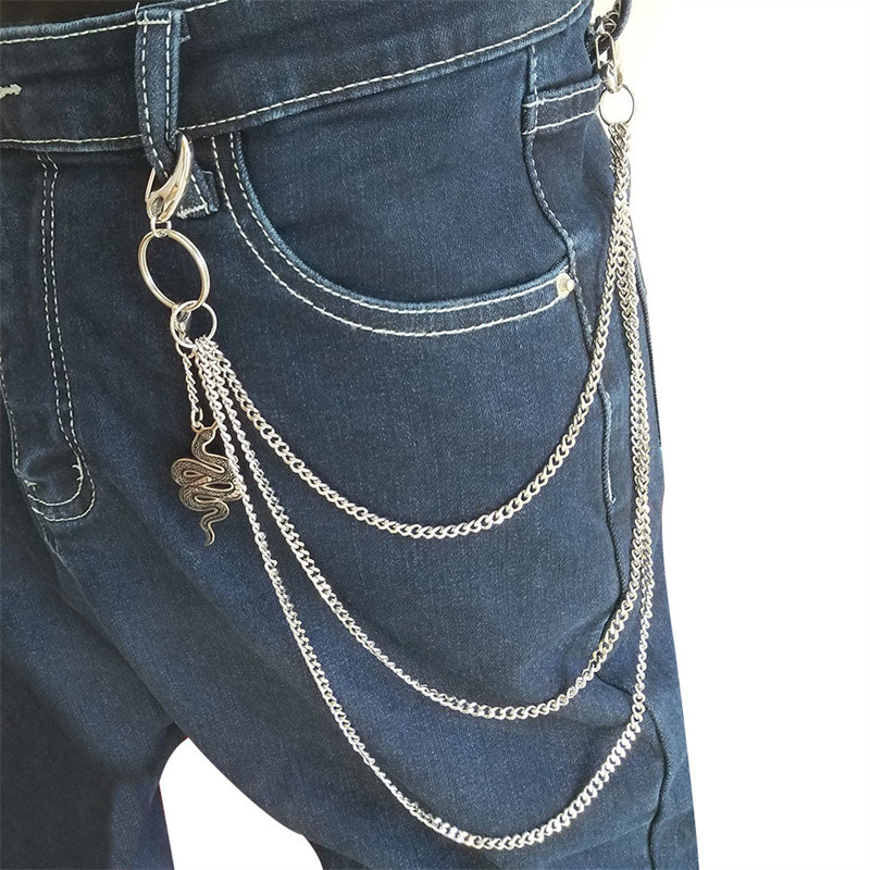 Pantaloni de jeans din oțel inoxidabil Breloc Hipster Punk Stradă Portofel din metal Curea Lanț pentru pantaloni Breloc unisex HipHop Bijuterii Cadou