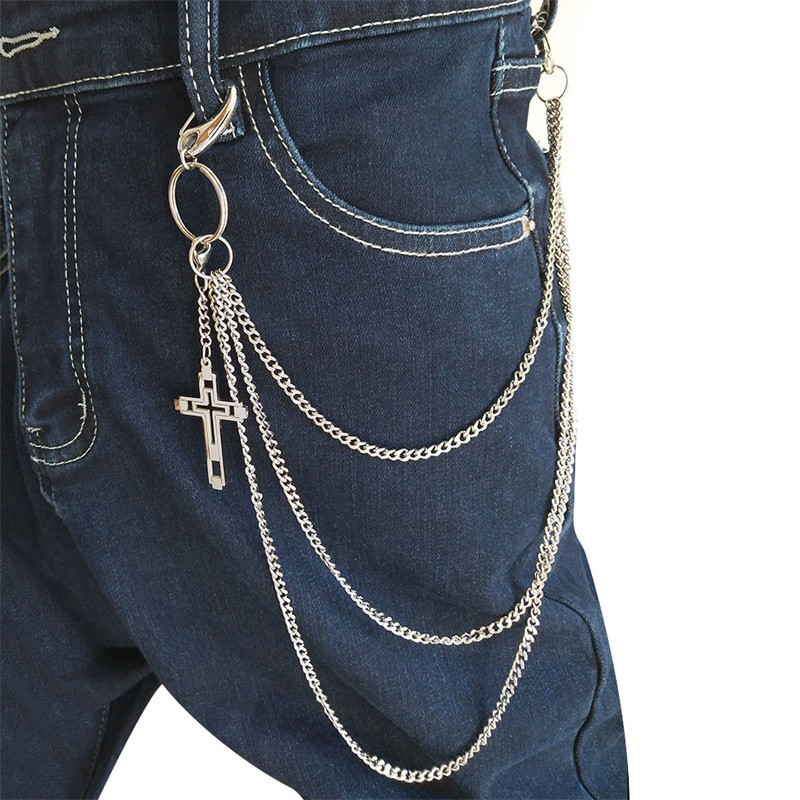 Pantaloni de jeans din oțel inoxidabil Breloc Hipster Punk Stradă Portofel din metal Curea Lanț pentru pantaloni Breloc unisex HipHop Bijuterii Cadou