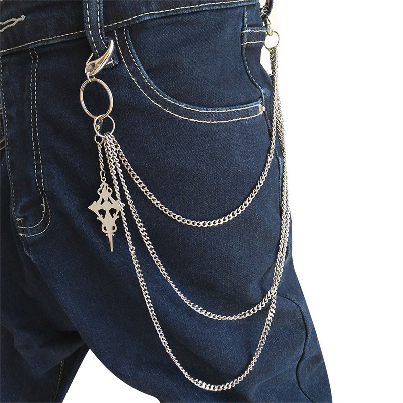 Pantaloni de jeans din oțel inoxidabil Breloc Hipster Punk Stradă Portofel din metal Curea Lanț pentru pantaloni Breloc unisex HipHop Bijuterii Cadou