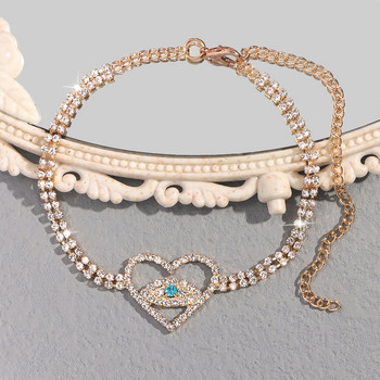 Lucky Evil Eyes Heart Crystal Anklets Гривна за жени злато сребро цвят планински кристали тенис глезен на крак крак верига бижута