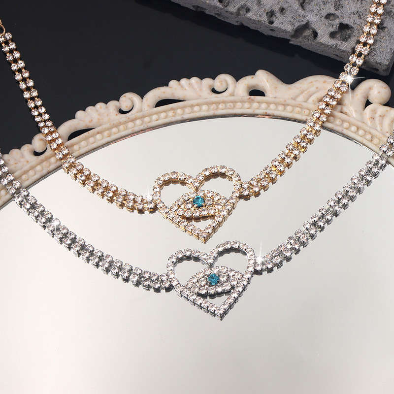 Lucky Evil Eyes, inimă, cristal, gleznă, brățară pentru femei, aur, argint, culoare, stras, tenis, bijuterii, lanț pentru picior