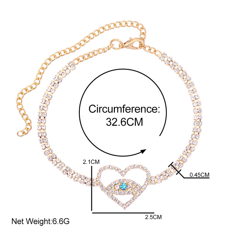 Lucky Evil Eyes, inimă, cristal, gleznă, brățară pentru femei, aur, argint, culoare, stras, tenis, bijuterii, lanț pentru picior