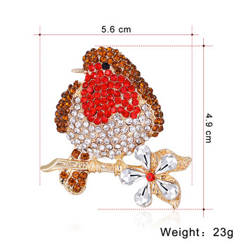 1бр. Брошка за животни, птици, значки, игли, емайлирани брошки с кристали, червен Робин за жени, коледно парти, коледен подарък