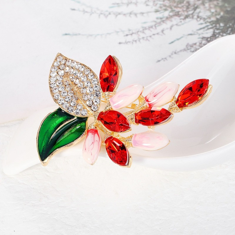 Nouă broșe de struguri cu smalț cu cristal pentru femei, unisex, cu stras, flori, frumusețe, pentru birou, broșă pentru petrecere, cadouri