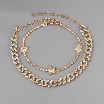 2vnt./rinkinys Miami Curb Kubietiškos grandinėlės kulkšnių apyrankės Bling Kalnų krištolas Link Star Apyrankė Moterims Punk Hip Hop Beach Papuošalai basoms Kojoms