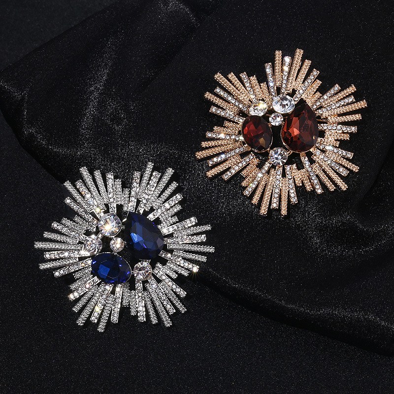Xingyunday Nou 2022 Broșă elegantă cu flori la modă, albastru închis, roșu, cristal, pentru femei, bijuterii la modă