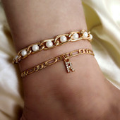 2vnt / rinkinys Madingi perlų karoliukai kulkšnių apyrankės moterims aukso spalvos krištolinės raidės pėdų grandinėlė moteriški paplūdimio sandalai kulkšnių papuošalai