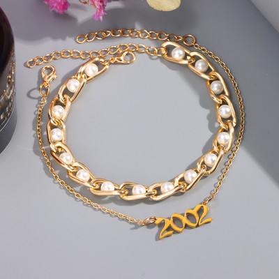 2vnt / rinkinys Madingi perlų karoliukai kulkšnių apyrankės moterims aukso spalvos krištolinės raidės pėdų grandinėlė moteriški paplūdimio sandalai kulkšnių papuošalai