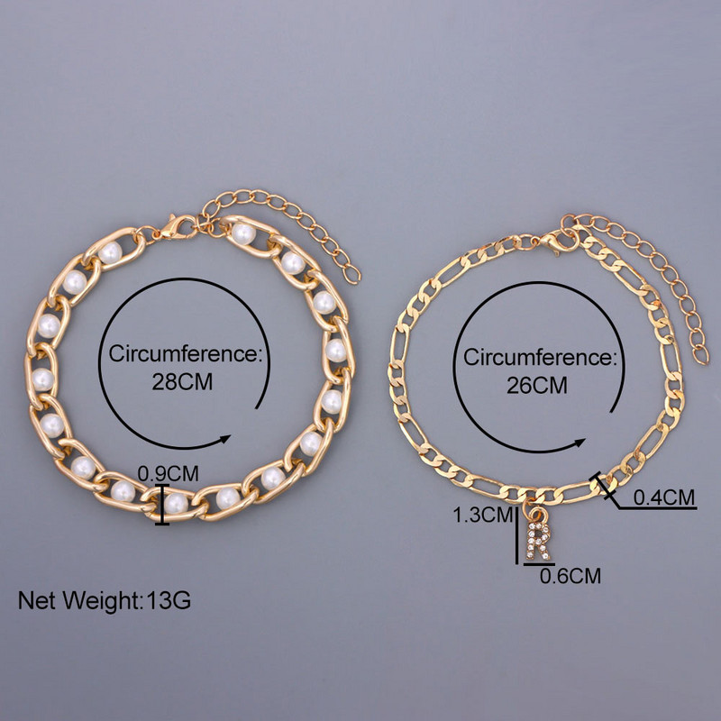 2vnt / rinkinys Madingi perlų karoliukai kulkšnių apyrankės moterims aukso spalvos krištolinės raidės pėdų grandinėlė moteriški paplūdimio sandalai kulkšnių papuošalai