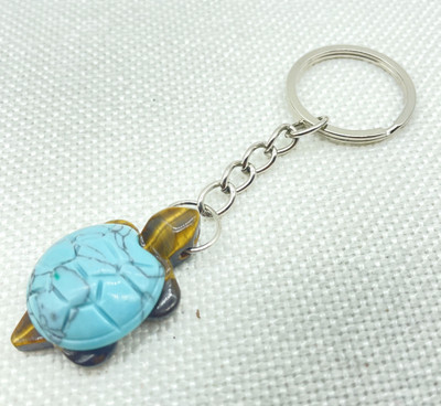 Естествен скъпоценен камък Тюркоаз Кварцов кристал Опал Тигрово око Издълбана костенурка Ключодържател Висулка за изработка на бижута Ключови аксесоари