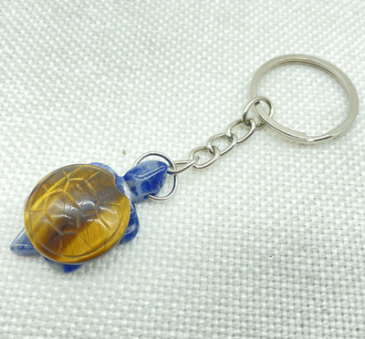 Естествен скъпоценен камък Тюркоаз Кварцов кристал Опал Тигрово око Издълбана костенурка Ключодържател Висулка за изработка на бижута Ключови аксесоари