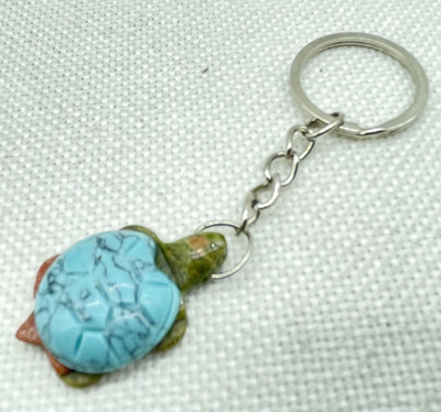 Естествен скъпоценен камък Тюркоаз Кварцов кристал Опал Тигрово око Издълбана костенурка Ключодържател Висулка за изработка на бижута Ключови аксесоари