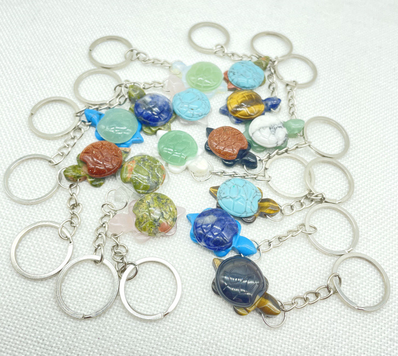 Естествен скъпоценен камък Тюркоаз Кварцов кристал Опал Тигрово око Издълбана костенурка Ключодържател Висулка за изработка на бижута Ключови аксесоари