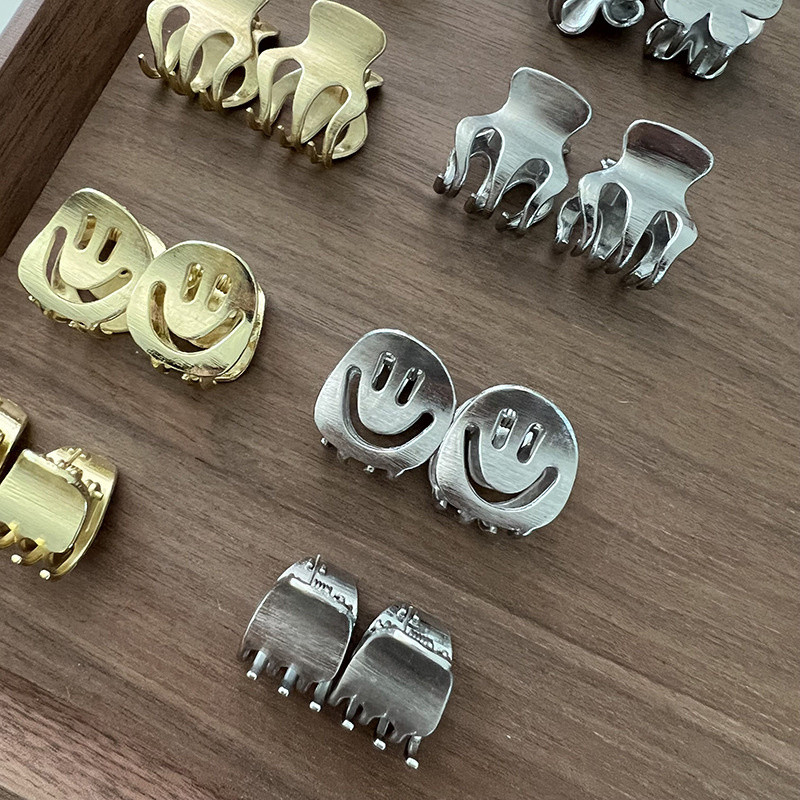 2 buc./lot Mini agrafe de păr metal cu fața zâmbitoare Noua tendință coreeană gheare de păr mici pentru fete agrafe de păr simple dragoste pentru coadă de cal