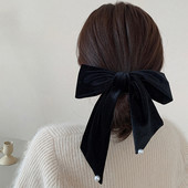 Elegantiškas dvisluoksnis lankelis spyruoklinis segtukas Velvetas rudens žiemos perlas juodas didelis lankas galvos apdangalas Plaukų nagai Plaukų segtukai Plaukų aksesuarai