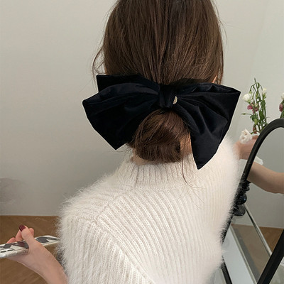 Elegantiškas dvisluoksnis lankelis spyruoklinis segtukas Velvetas rudens žiemos perlas juodas didelis lankas galvos apdangalas Plaukų nagai Plaukų segtukai Plaukų aksesuarai