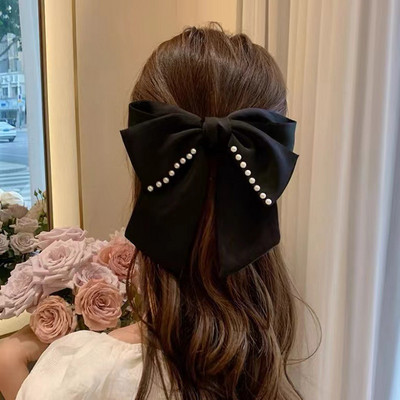 Elegantiškas dvisluoksnis lankelis spyruoklinis segtukas Velvetas rudens žiemos perlas juodas didelis lankas galvos apdangalas Plaukų nagai Plaukų segtukai Plaukų aksesuarai