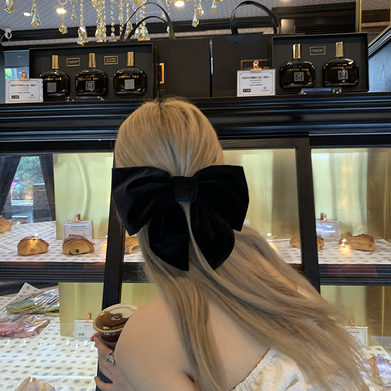 Elegantiškas dvisluoksnis lankelis spyruoklinis segtukas Velvetas rudens žiemos perlas juodas didelis lankas galvos apdangalas Plaukų nagai Plaukų segtukai Plaukų aksesuarai