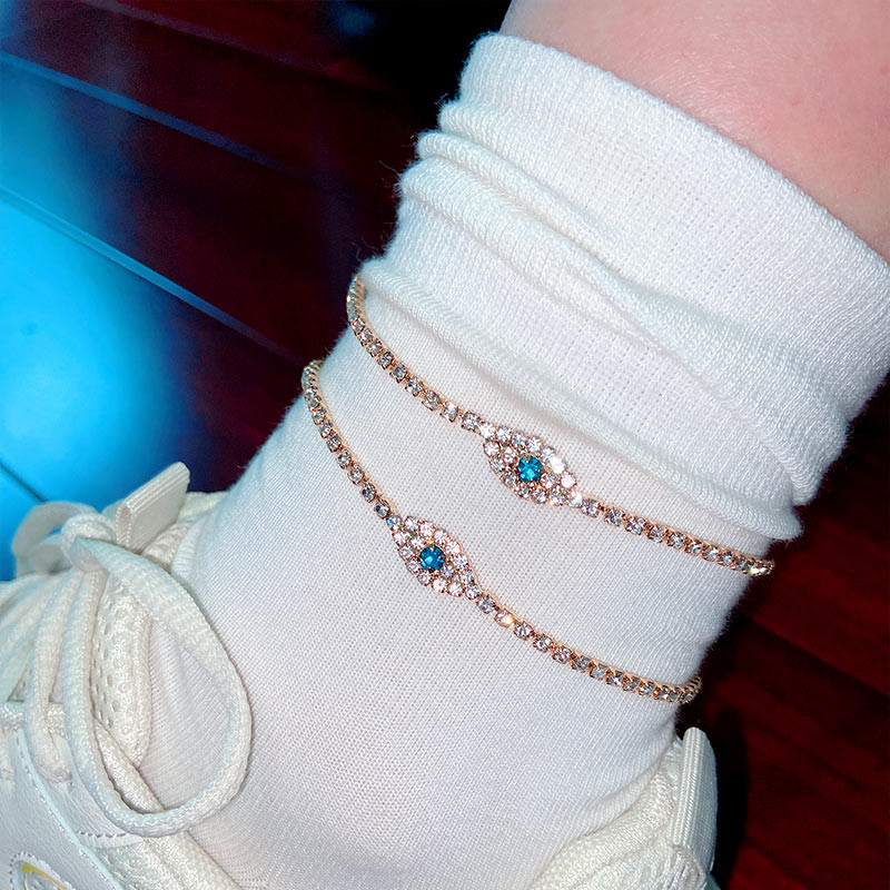 Nauja Blue Evil Eye Kalnų krištolinio akmens teniso apyrankė moterims Bling krištolo grandinėlė, 2022 m. paplūdimio sandalai kojų papuošalai