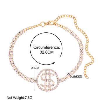 Златно, сребърен цвят, кристал, знак за долар, висулка, гривни за глезени, гривна за жени, луксозни кристали, тенис, верига за крака, бижута за крака на глезена