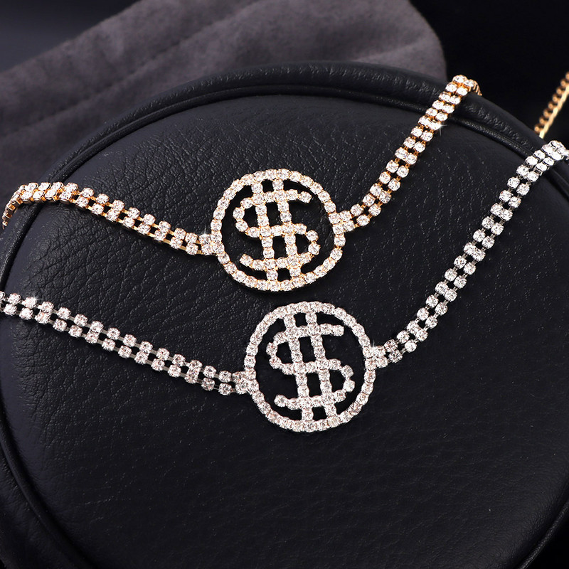 Aukso sidabro spalvos krištolo dolerio ženklo pakabukas su kulkšnies apyrankė moterims Prabangios kalnų krištolinės teniso pėdų grandinėlės kojos kulkšnių papuošalai