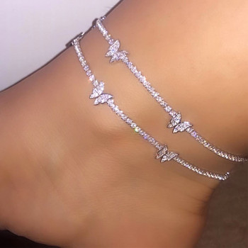 Нова златна, сребърна пеперуда, кристална гривна за глезена за жени Bling Rhinestone Chain Anklet Beach Barefoot Chain Jewelry