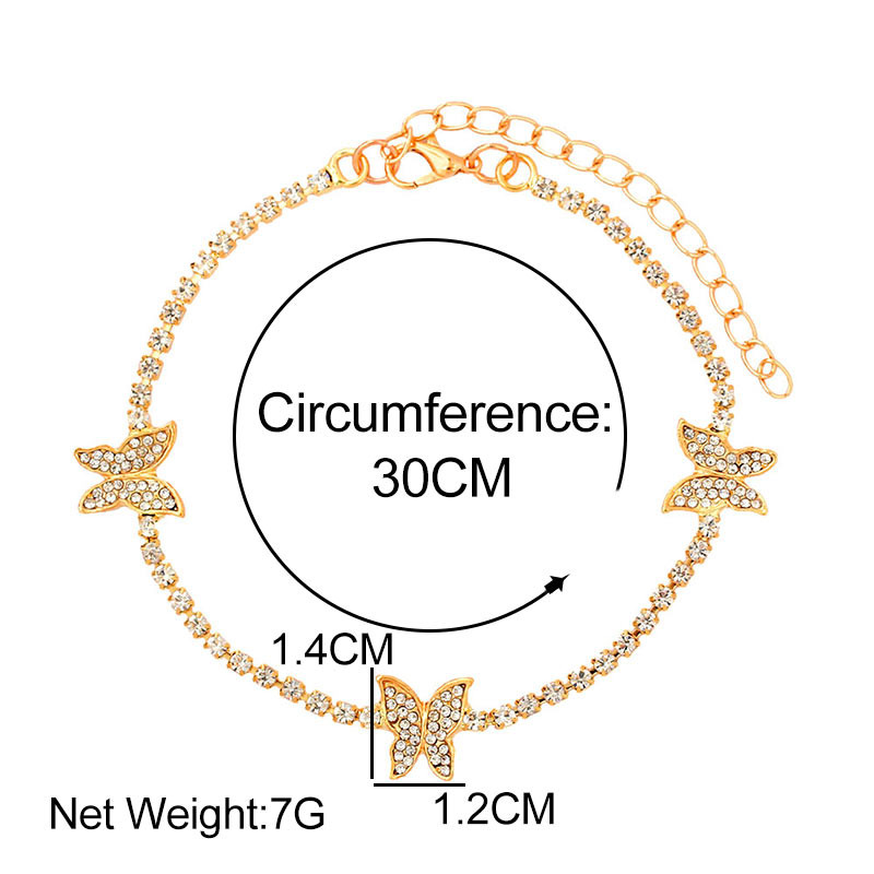 Nauja aukso sidabro spalvos drugelio krištolinė apyrankė su kulkšnies apyranke moterims Bling kalnų krištolo grandinėlė anklet paplūdimio basomis kojomis papuošalai