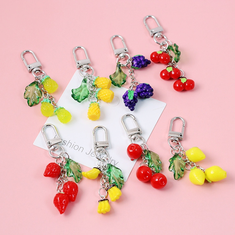 Drăguț banană ananas căpșuni fructe 3D cristal breloc pentru vară breloc inel geanta fermecător suspendat AirPods accesorii D614
