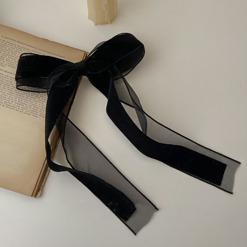 Ochiuri de păr din catifea pentru femei, cu fundă dublă, agrafă de păr franceză retro Hepburn, clemă de primăvară de vârf pentru femei, bijuterii elegante pentru petrecerea de nuntă