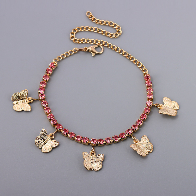 Brățară de gleznă cu fluture de cristal de înaltă calitate, auriu, argintiu, pentru femei, cu lanț de stras de lux, sandale, bijuterii