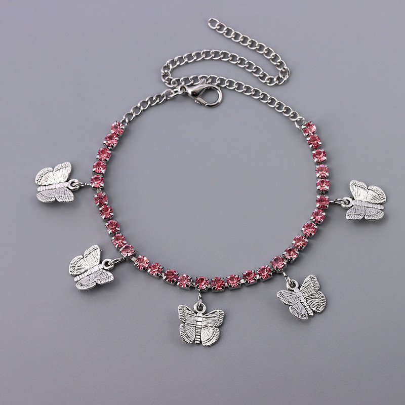 Brățară de gleznă cu fluture de cristal de înaltă calitate, auriu, argintiu, pentru femei, cu lanț de stras de lux, sandale, bijuterii