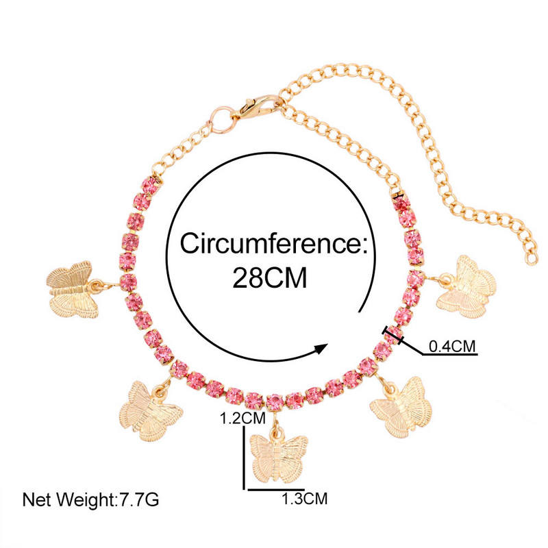 Brățară de gleznă cu fluture de cristal de înaltă calitate, auriu, argintiu, pentru femei, cu lanț de stras de lux, sandale, bijuterii