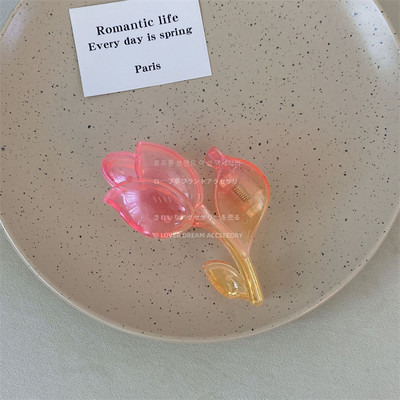Moda coreeană Gradient Culoare Rășină Lalele Grab Agrafă Fată Dulci Transparente Floare Gheare Păr Accesorii Pentru Femei