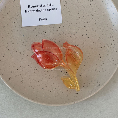 Moda coreeană Gradient Culoare Rășină Lalele Grab Agrafă Fată Dulci Transparente Floare Gheare Păr Accesorii Pentru Femei