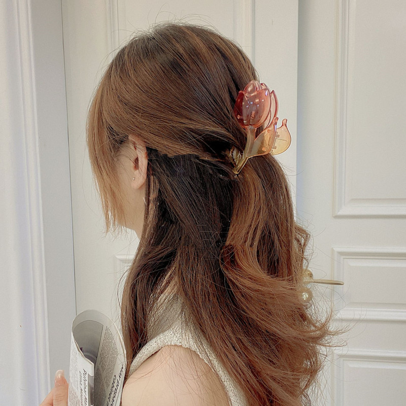 Moda coreeană Gradient Culoare Rășină Lalele Grab Agrafă Fată Dulci Transparente Floare Gheare Păr Accesorii Pentru Femei