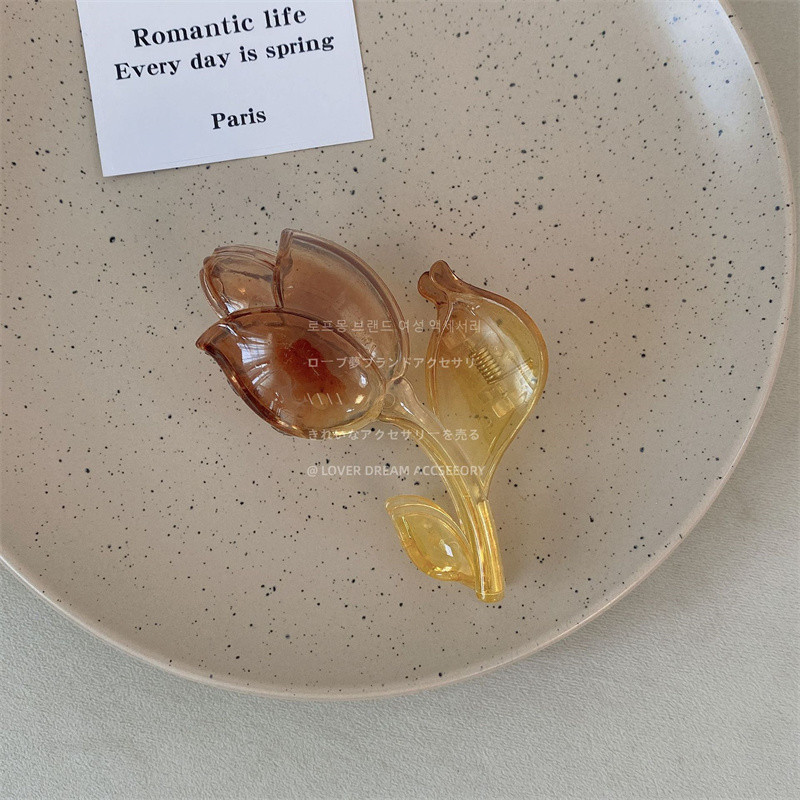 Moda coreeană Gradient Culoare Rășină Lalele Grab Agrafă Fată Dulci Transparente Floare Gheare Păr Accesorii Pentru Femei