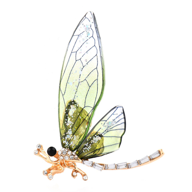 Broșă cu libelulă din zircon, cu aripă de culoare transparentă email, pentru îmbrăcăminte de banchet pentru femei, accesorii, accesorii, ornament pentru corsaj, cadou