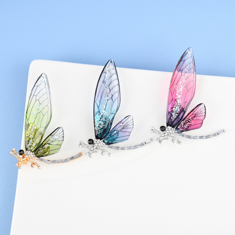 Broșă cu libelulă din zircon, cu aripă de culoare transparentă email, pentru îmbrăcăminte de banchet pentru femei, accesorii, accesorii, ornament pentru corsaj, cadou
