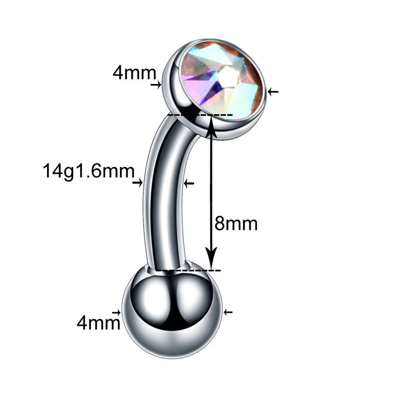 10db/tétel Titán szemöldök ívelt piercing kristály drágakő Daith fülbevaló piercing szexi vagina genitális piercing testékszer tétel 14G