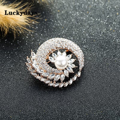 Xingyunday Fashion elegáns sötétkék/fehér kristály virágos bross nőknek Laday finom mikro burkolt cirkon ékszerek